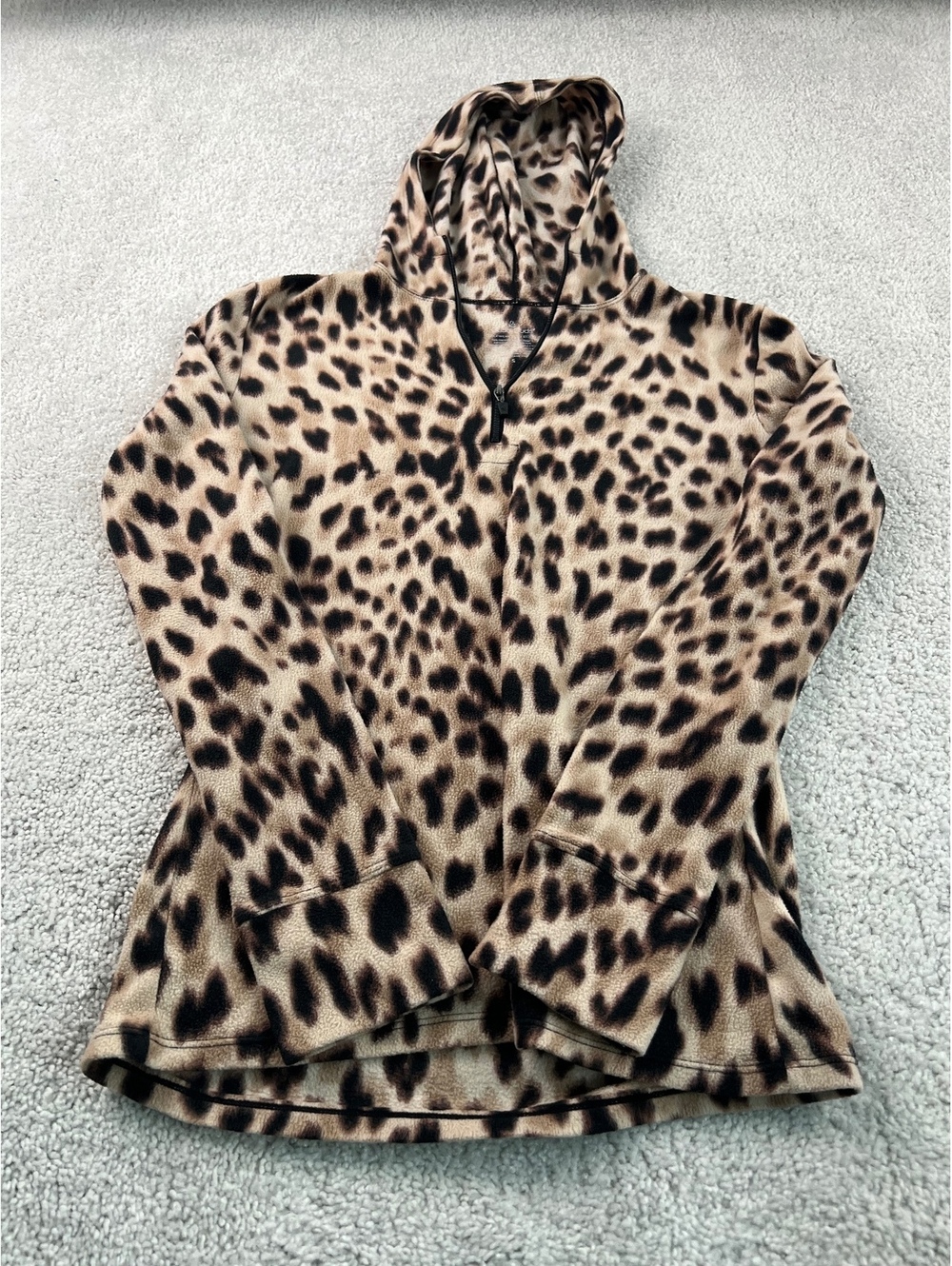 Cuddl Duds Women’s S Leopard Print Fleece 1/4 Zip Hoodie Pullover